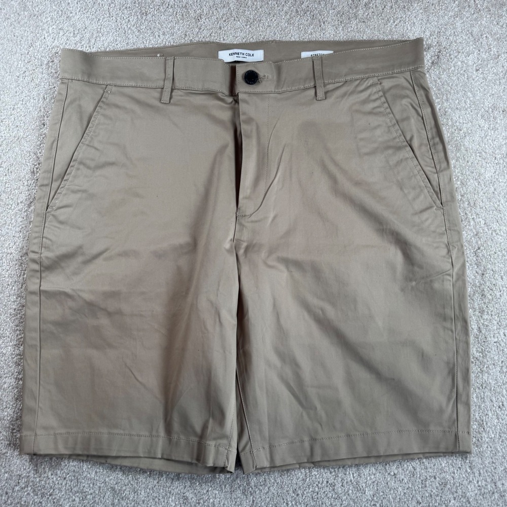 Kenneth Cole New York Mens Khaki Tan Stretch Chino Shorts Size 36 Cotton Blend